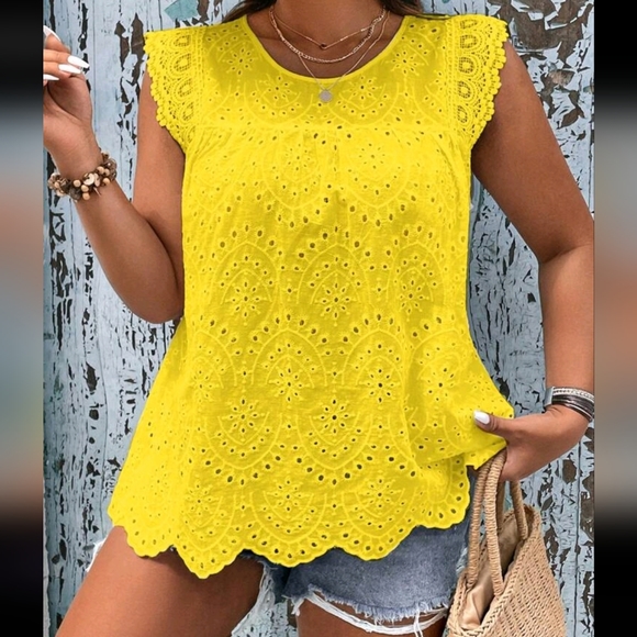 Boho Plus Size Sheer Eyelet Embroidery Lace Top Blouse Shirt White - Picture 12 of 12